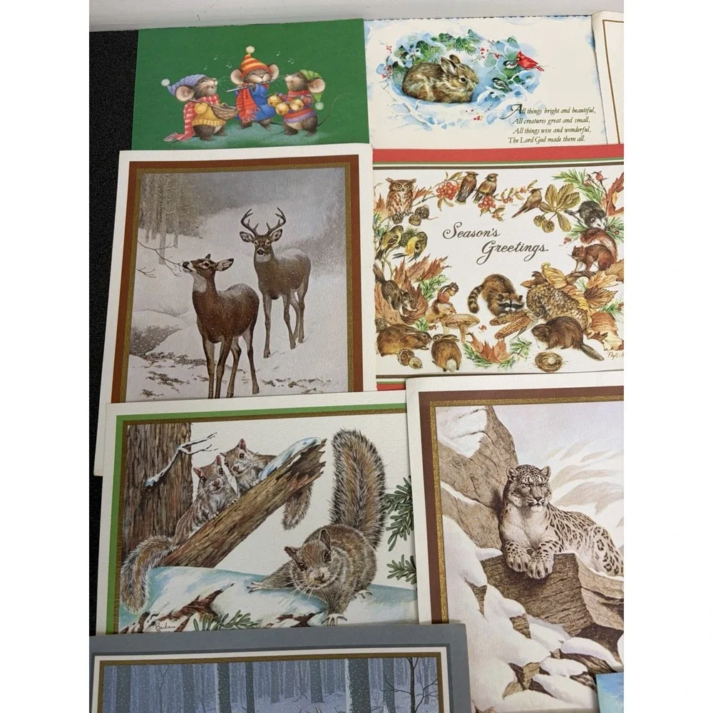 Vintage Animal Christmas Cards Fronts ONLY  Scrapbooking Crafts Decoupage 50+